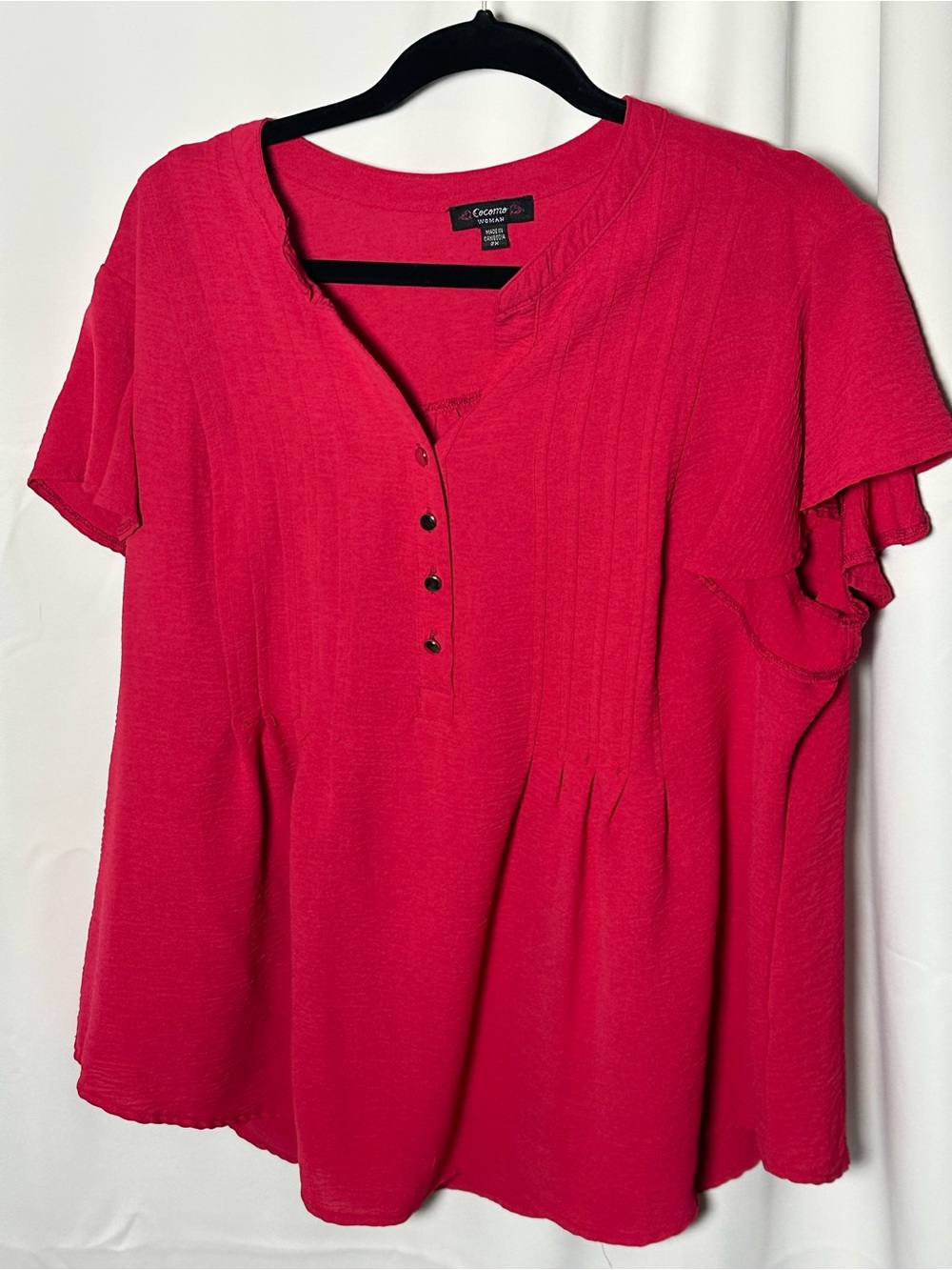 Cocomo Pink Short-Sleeve Button Henley style Top